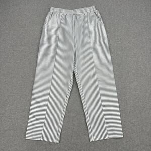 Capri Pants WMNS M White Gray Striped High Rise Pull On Elastic Waistband Pocket
